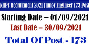 [NHPC] Recruitment 2021 Junior Engineer 173 Post Appyl Online